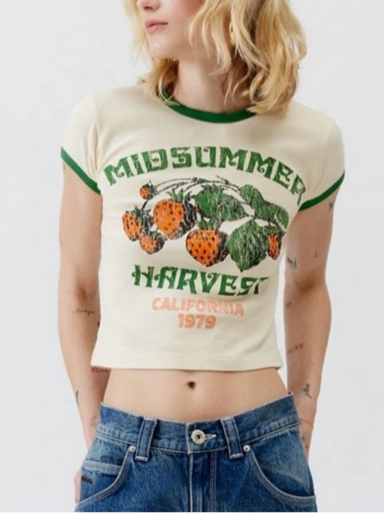 Urban Outfitters Tops - NWT Urban Outfitters Midsummer Harvest Ringer Baby Tee size XS cream and green